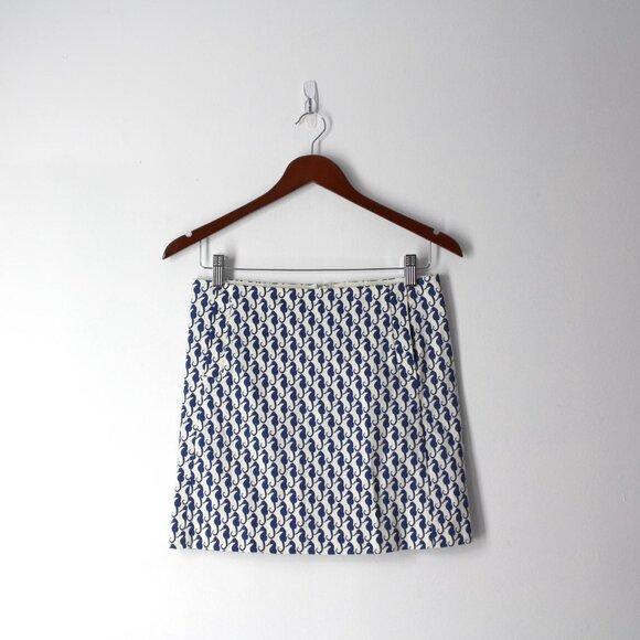 J Crew Mini Skirt with pockets size 0 cute seahorse print white navy - Picture 3 of 9